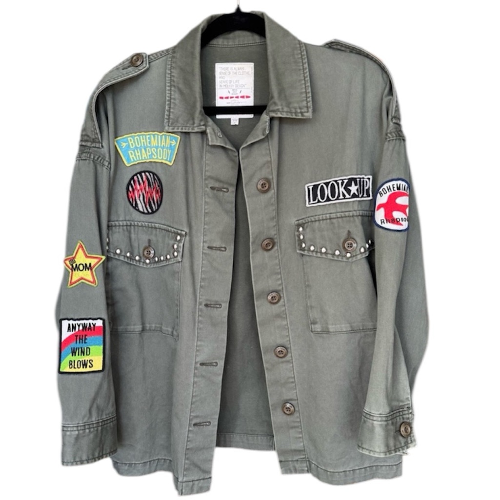 Moussy Army Green Jean Jacket Rare, Oversized, Studded, Bohemian Rhapsody